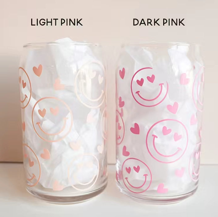 Smiling Face Glass Tumbler with Bamboo Lid