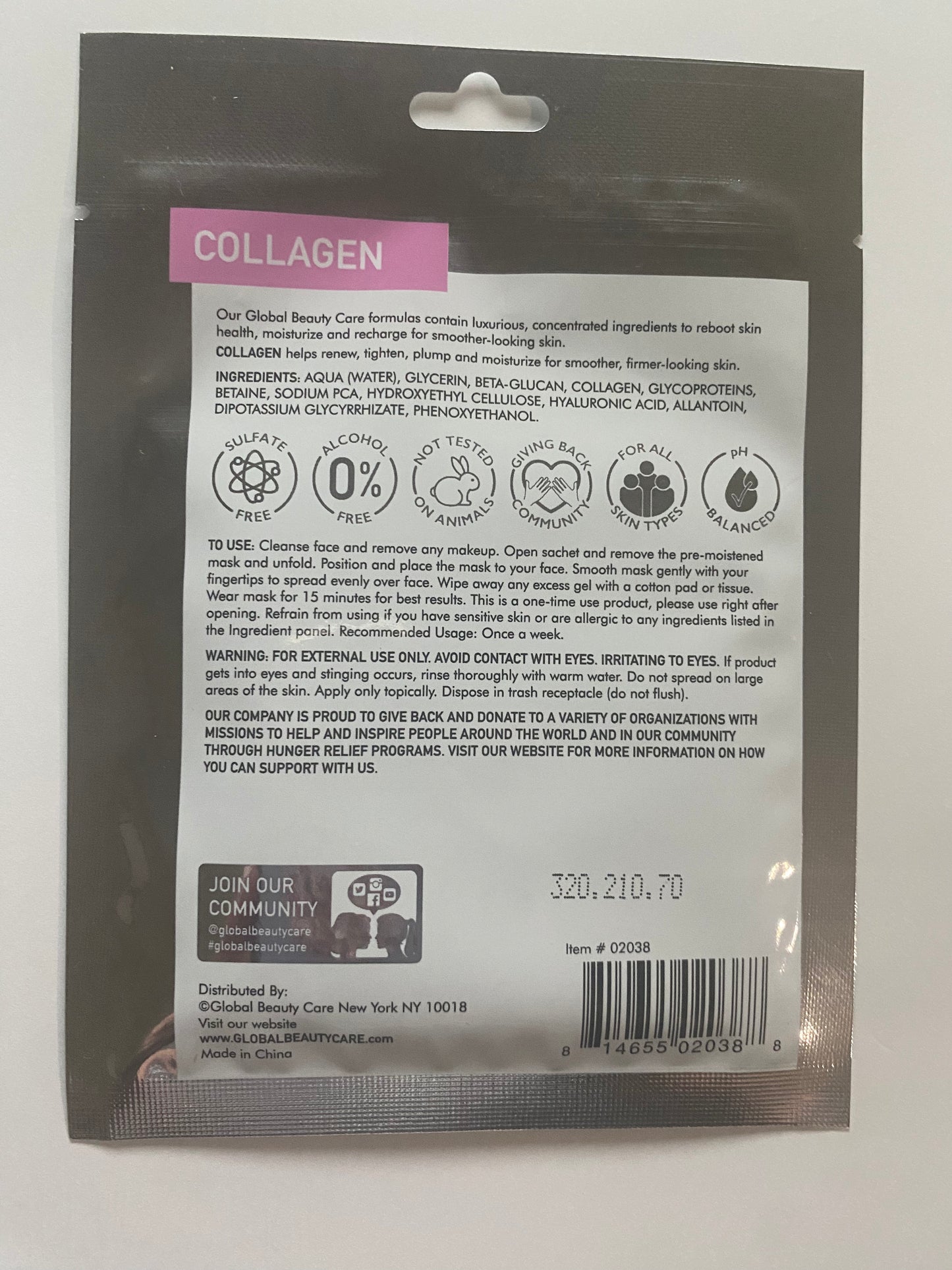 Global Beauty Care Spa Collagen Treatment Mask